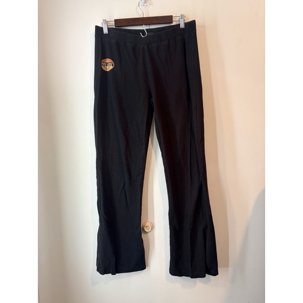 Y2K Harley Davidson Pre-Luxe Parts & Oil Lounge Pants Womens Black Flare Stretch